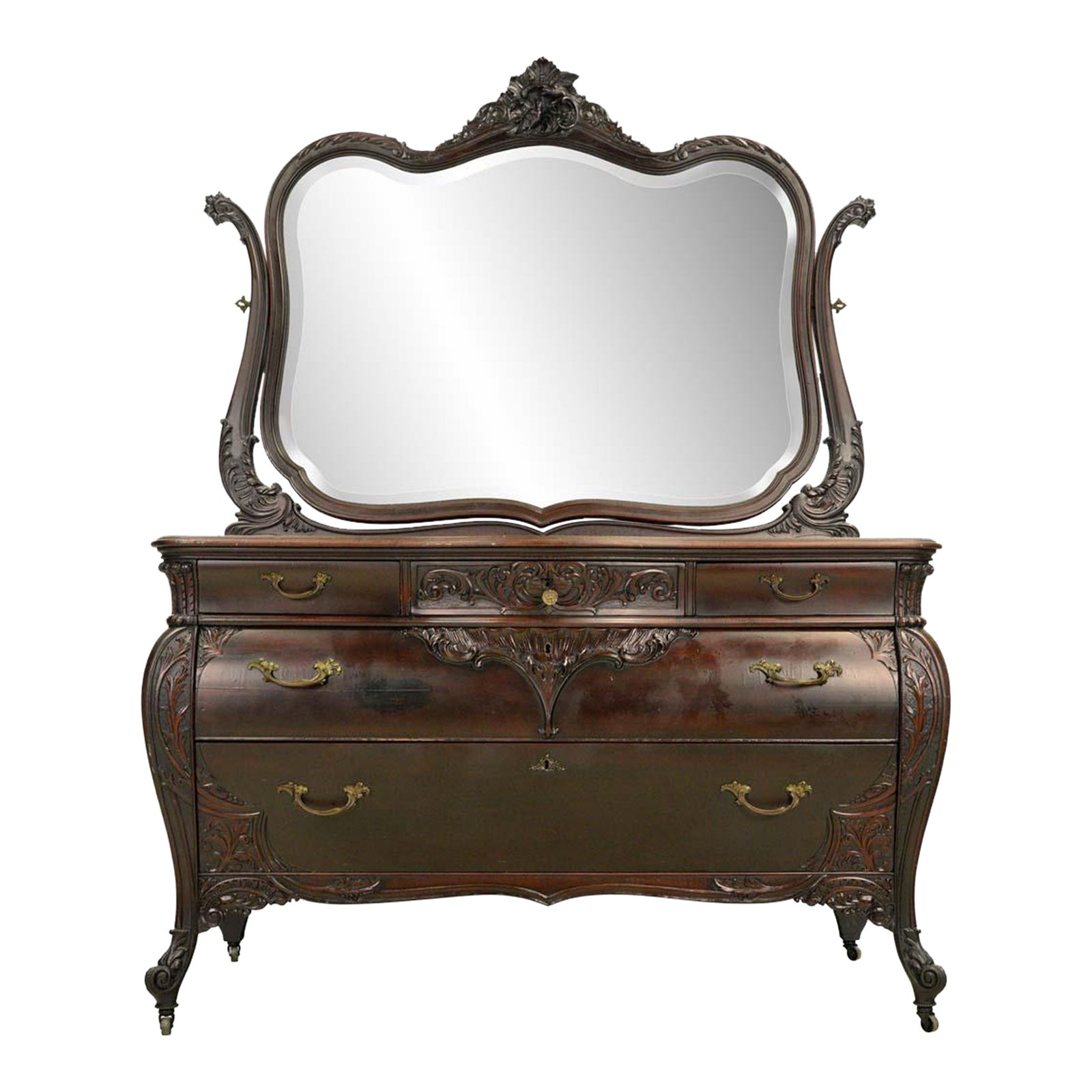 Early 20th Century French Provincial 5 Drawer Beveled Mirror Mahogany ...