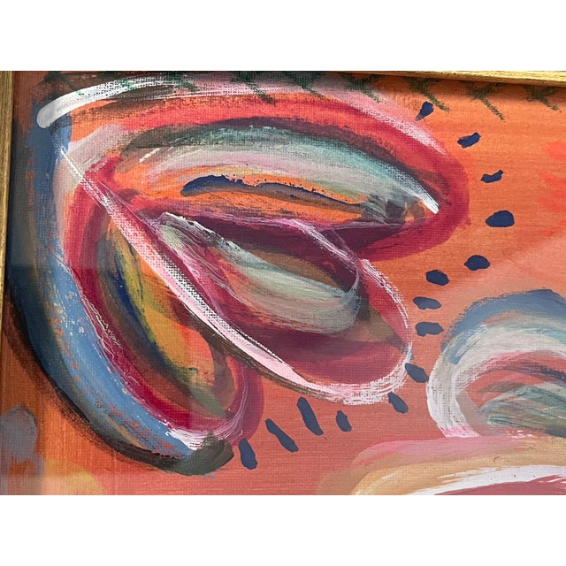 Plastic 1970s Charming Pair of Colourful Abstract Mixed Media Paintings Framed For Sale - Image 7 of 8