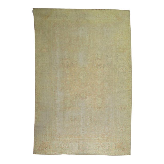 Worn Pale Peach Large Antique Turkish Oushak Rug For Sale