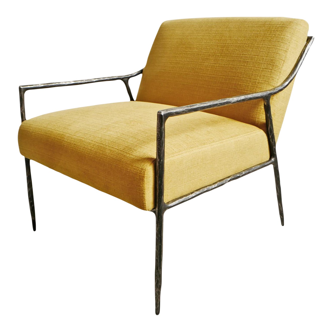 Modern Hammered Iron & Mustard Yellow Accent Chair Chairish