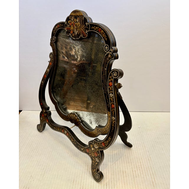 19th Century Chinoiserie Tabletop / Vanity Mirror on Stand For Sale - Image 4 of 14