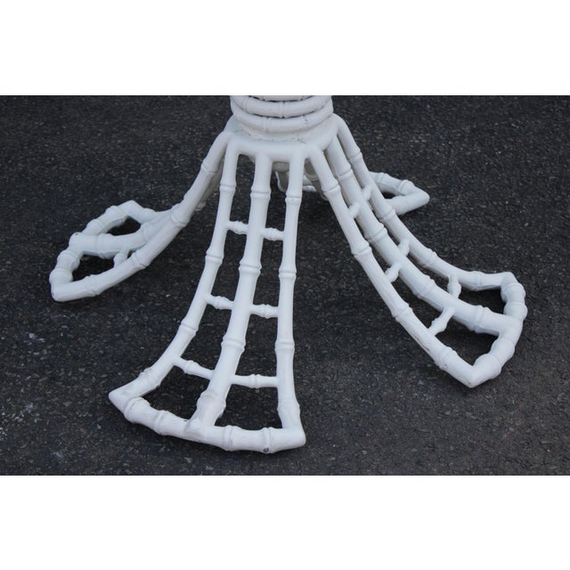 White Hollywood Regency Cast Aluminum Faux Bamboo Round Glass Top Patio Table For Sale - Image 8 of 18