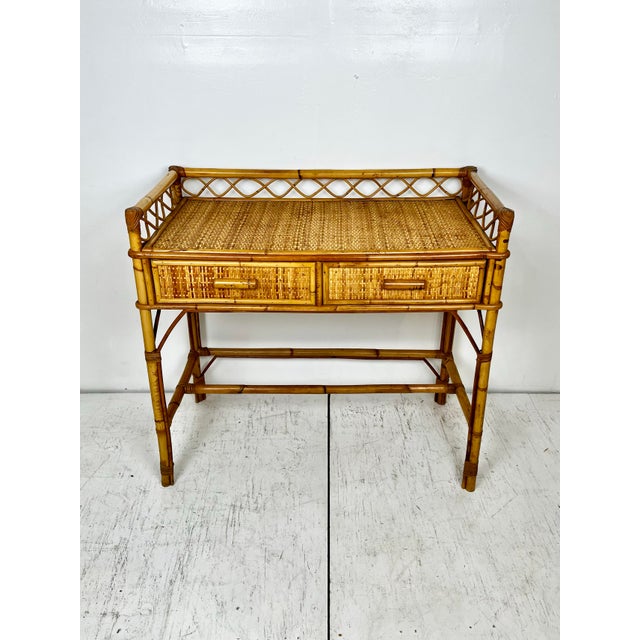 Boho Chic Vintage Rattan Cane Desk For Sale - Image 3 of 12