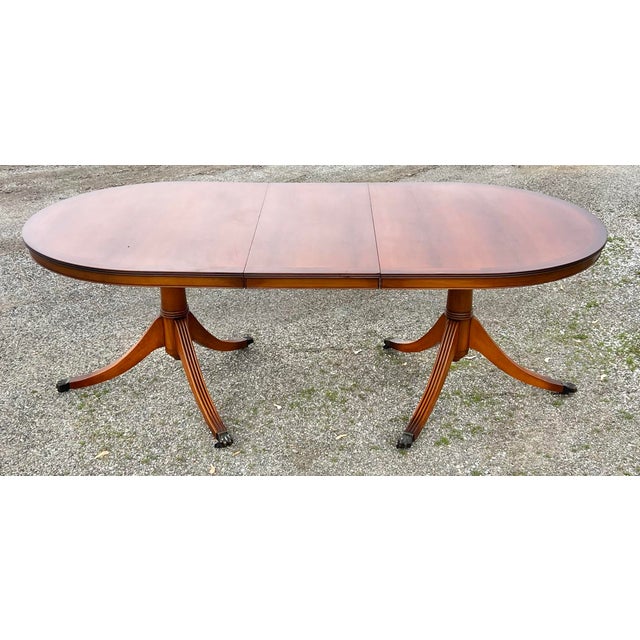 Wood Yew Wood Double Pedestal Duncan Phyfe Style Dining Table For Sale - Image 7 of 8