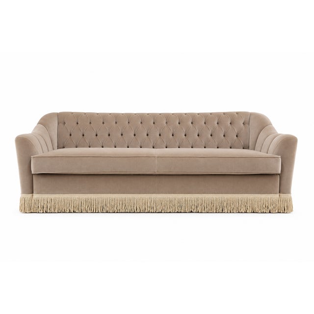 Dorothy Draperinspired Tufted Velvet Sofa with Cream Fringe from Kabinet For Sale - Image 6 of 6