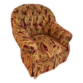 Custom Designer Plant Leaf Pattern Burgundy Armchair For Sale