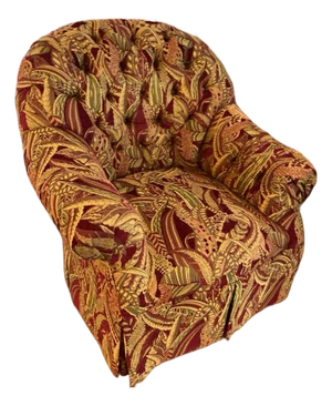 Custom Designer Plant Leaf Pattern Burgundy Armchair