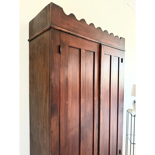 19th C. Walnut Cabinet With Scallop Trim American Primitive Armoire Closet For Sale - Image 11 of 16
