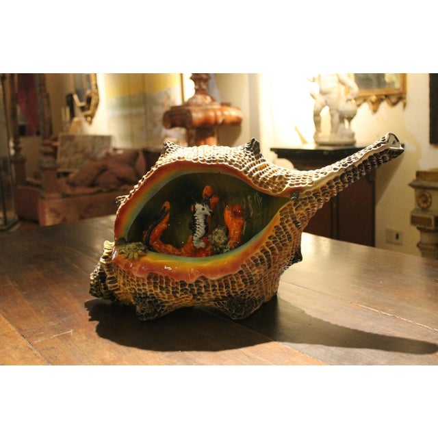 Italian Multicolored Glazed Ceramic Shell Centerpiece with Coral and Crabs, 1970s For Sale - Image 15 of 17