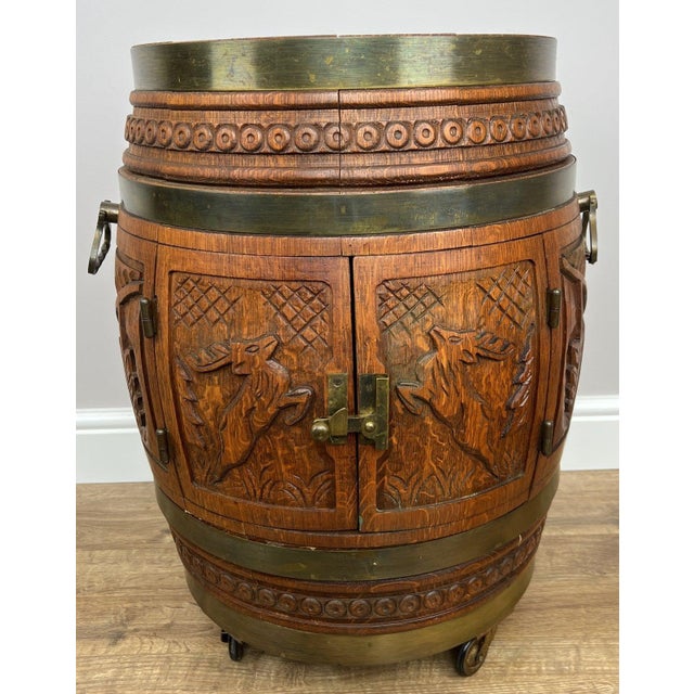 Vintage French Style Barrel Drink Cabinet in Oak For Sale - Image 3 of 12
