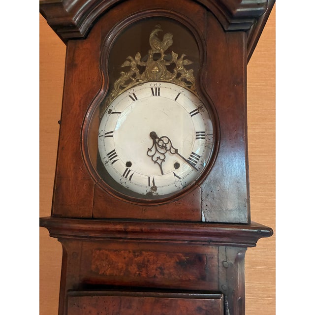 French Provincial Antique French Provincial Longcase Clock With Burl Veneer — 8 Feet Tall — Rancho Santa Fe, Ca For Sale - Image 3 of 11
