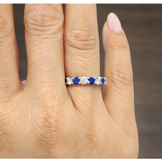 Modern 2.60 Ct Natural Sapphire & Diamond Eternity Ring Size 5.75 For Sale - Image 3 of 9