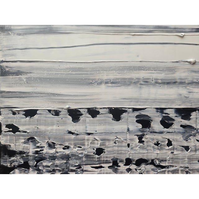 18.9" by 14.2" Emotional Topography — Horizon (No. 1) - Original Black and White Abstract Seascape, Oil Painting / Abstraction - Unframed For Sale - Image 6 of 13