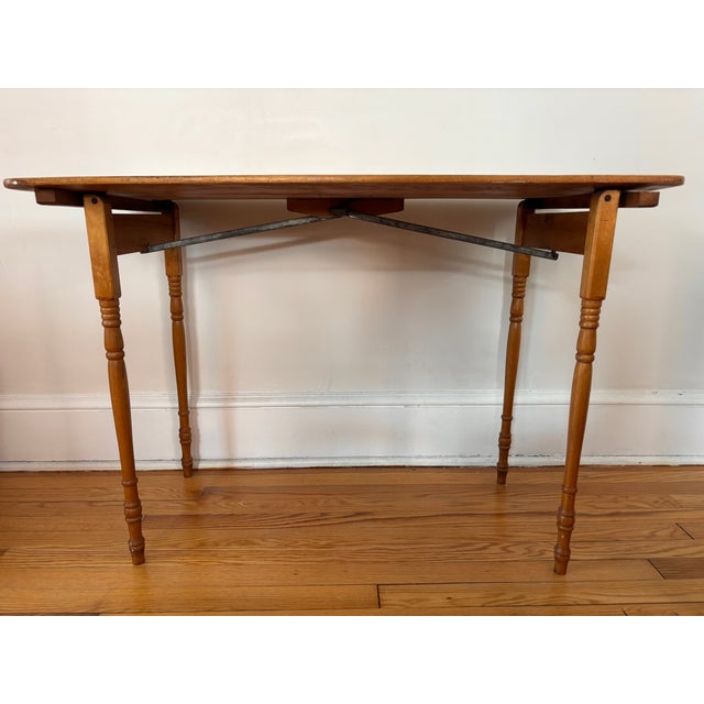 Rare antique collapsible wood industrial work table with ruler. Made in Maine in the early 20th century. The measuring...