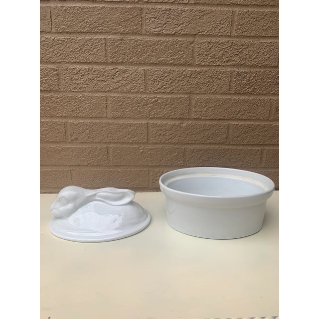 Vintage French Country White Ceramic Rabbit Covered Dish For Sale - Image 9 of 11
