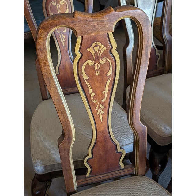 Set of 6 Vintage Gilt-Inlaid Dining Chairs 2 Armchair + 4 Side Chairs With Gold Scrollwork, Cabriole Legs & French Provincial Sty For Sale - Image 13 of 16
