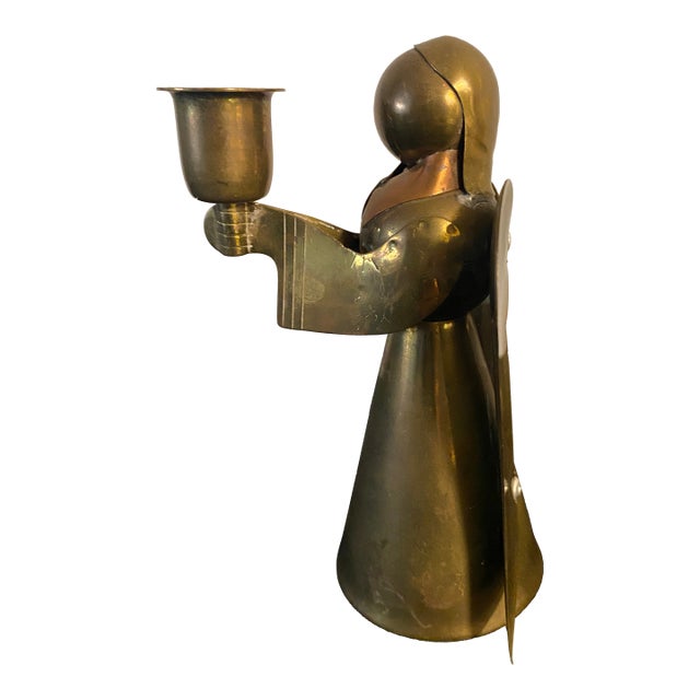 Vintage Handmade Brass and Copper Praying Angle Candle Holder For Sale