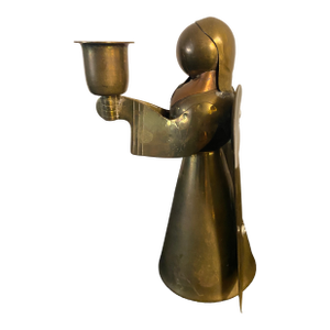 Vintage Handmade Brass and Copper Praying Angle Candle Holder
