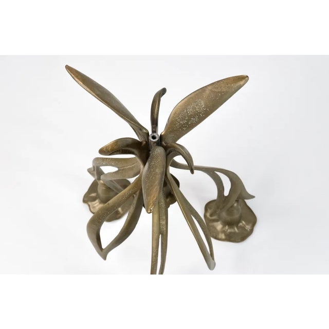 Goldenrod Vintage Brass Floral Candelabra For Sale - Image 8 of 9