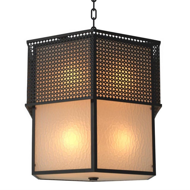 Chandelier in Metal with Bronze Finish and Frosted Glass For Sale - Image 4 of 10