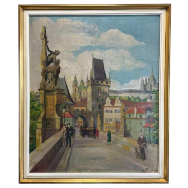 Wood Von Bleyle, Charles Bridge, 1940, Oil on Wood, Framed For Sale - Image 7 of 7