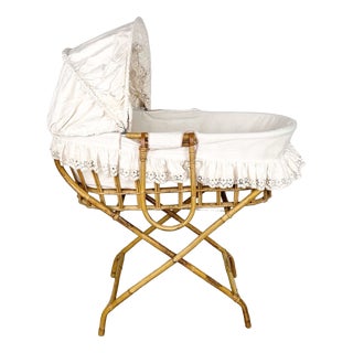 Bohemian Rattan Basket on Stand, 1970s For Sale