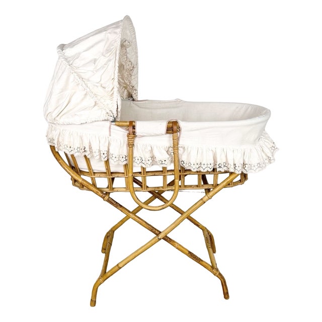 Bohemian Rattan Basket on Stand, 1970s For Sale