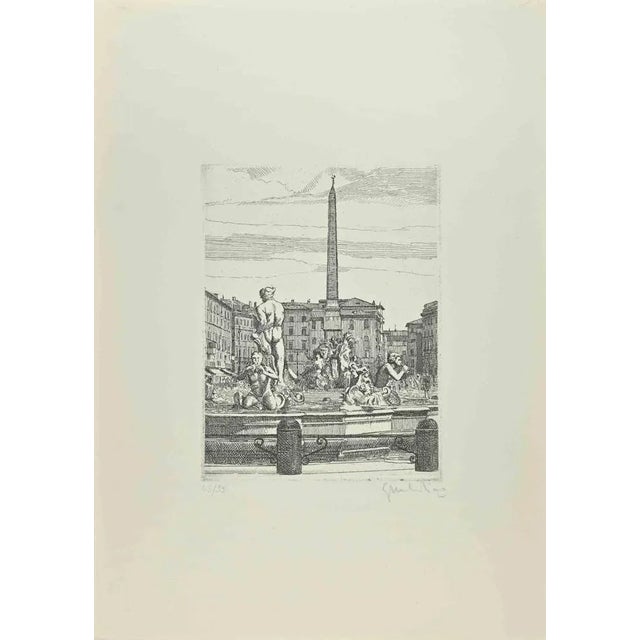 Navona Square - Fountain of 4 Rivers is an artwork realized by Giuseppe Malandrino. Print in etching technique. Hand-...