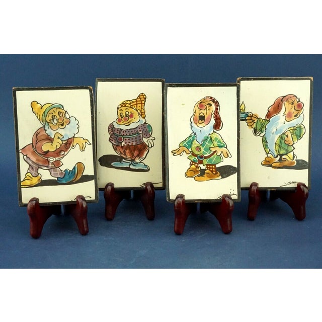 Majolica Tiles with Snow White and the Dwarfs by Leonello Donnini, 1920s, Set of 4 For Sale - Image 3 of 18