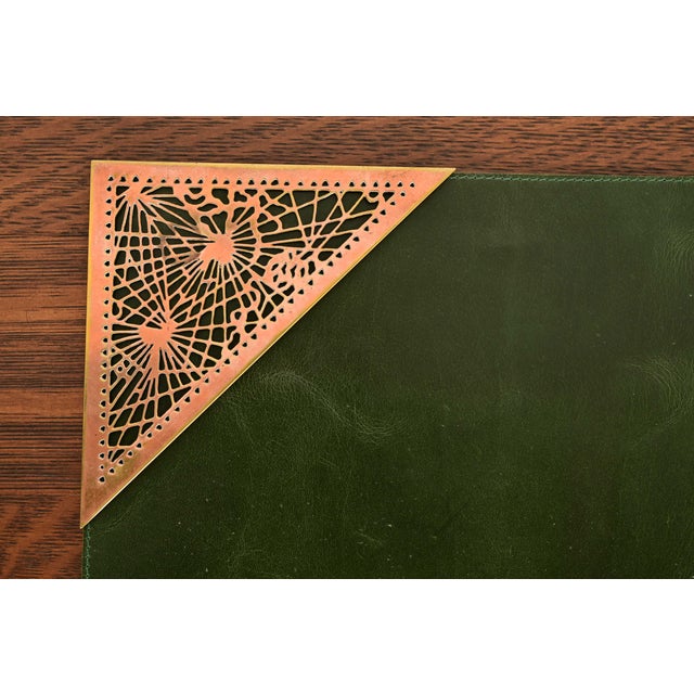 Tiffany Studios Tiffany Studios New York Pine Needle Bronze Blotter Corners With Leather Desk Blotter For Sale - Image 4 of 12
