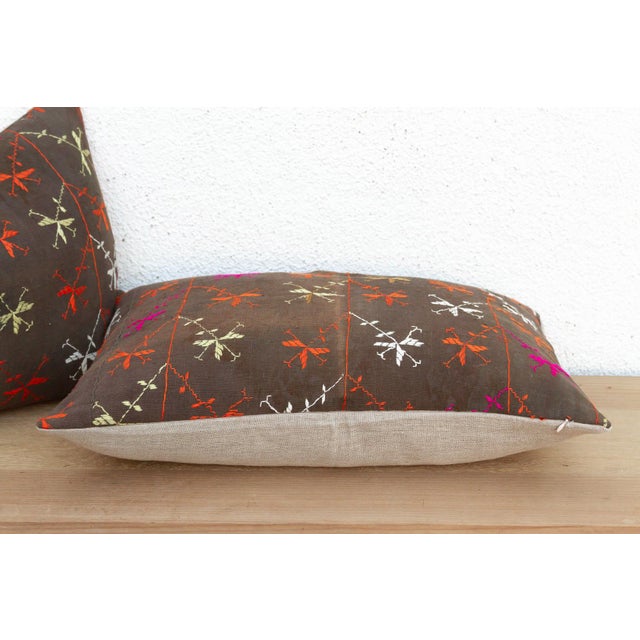 The Amritsar Duo, Antique Phulkari Lumbar Pillow Covers For Sale - Image 4 of 7