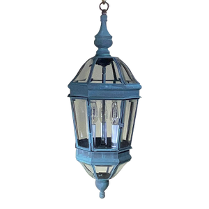 Vintage Verdigris Solid Brass Hexagonal Hanging Lantern – 29”x 11”