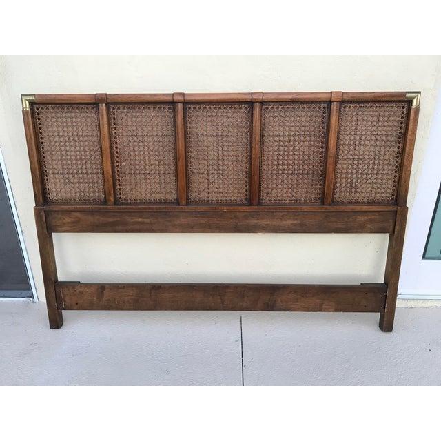 Vintage Drexel Accolade Queen Cane Campaign Headboard Brass Corners