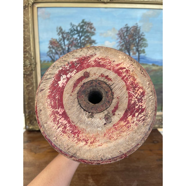 Red Industrial Wooden Textile Mill Bobbin or Spool With Red Painted Ends For Sale - Image 8 of 10