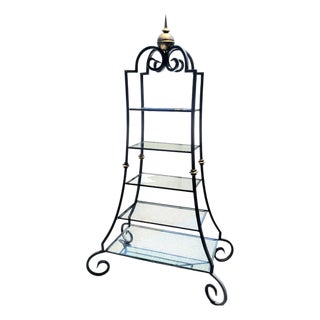 Vintage French Iron Pagoda Glass Shelf Graduated Étagère - Maison Jansen Style For Sale