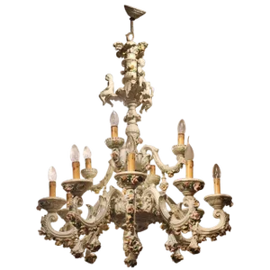 19th Century Italian 2-Tier Capodimonte Porcelain Chandelier with Roses