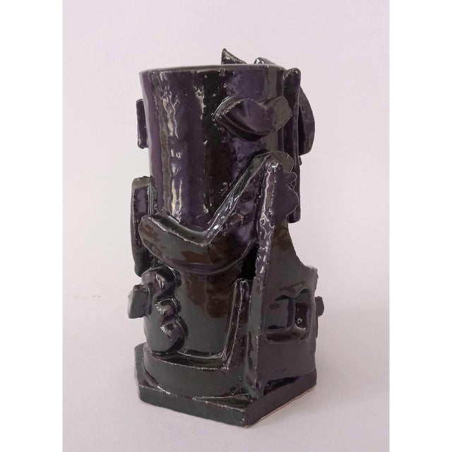 2020s Contemporary Picasso Style Black Glazed Sculpture Vase For Sale - Image 5 of 8