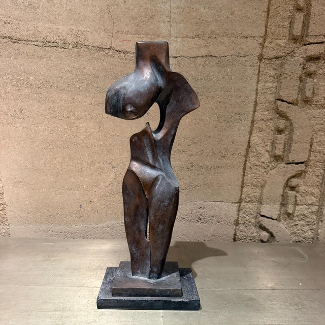 Abstract Abstract Modern Faux Bronze Composite Sculpture Stylized Female Figure For Sale - Image 3 of 12