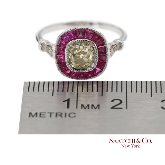 Red Gia Certified 18k 750 Solid White Gold Natural Diamond and Ruby Engagement Ring, Size 7 For Sale - Image 8 of 11