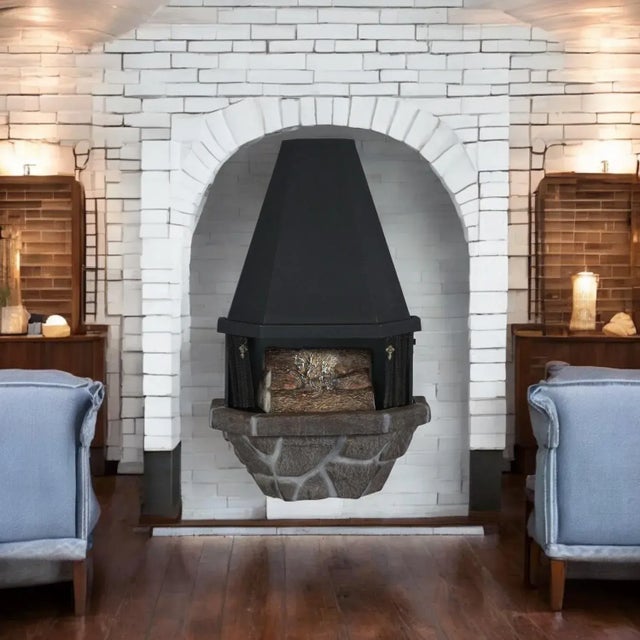 Metal Vintage Wall Mounted Faux Stone Electric Fireplace With Space Heater For Sale - Image 7 of 16