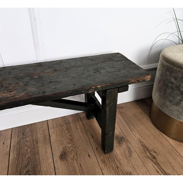 Antique Rustic Italian Farm Country Wooden Bench, 1890s For Sale - Image 5 of 9