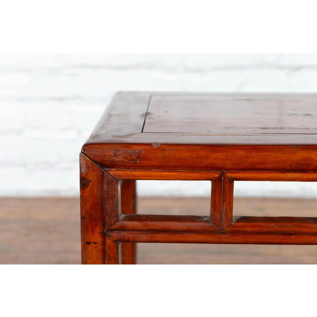 Vintage Chinese Red Lacquer Side Table with Open Apron and Carved Scrolling Feet For Sale - Image 9 of 13