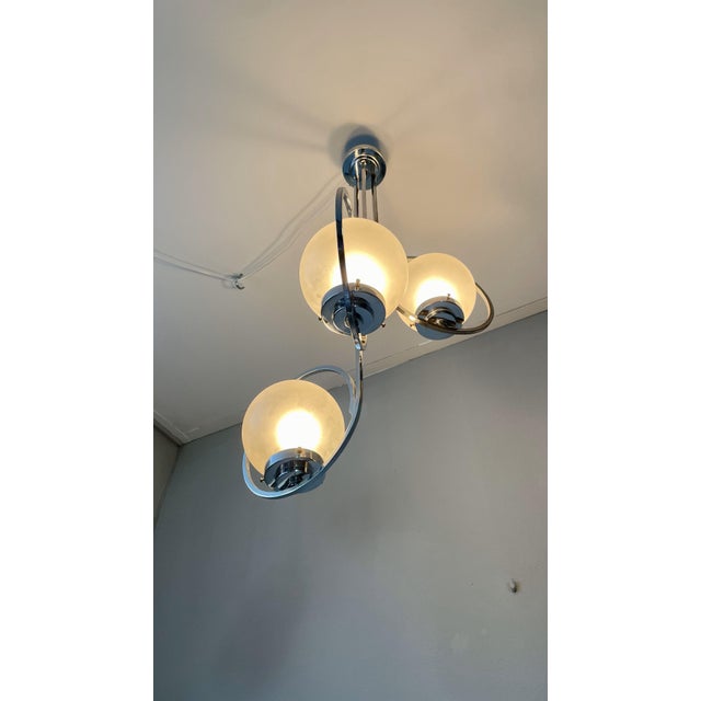 Silver Art Deco Silver Ceiling Lamp with Three Sphere Shades For Sale - Image 8 of 18
