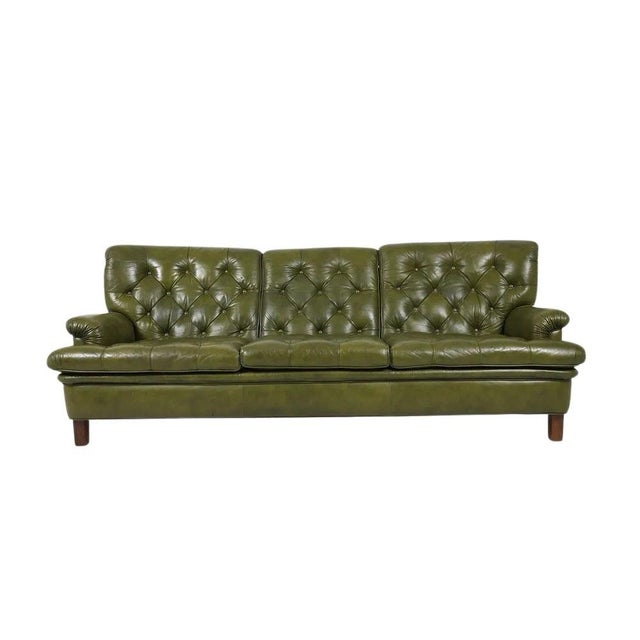 1960s Arne Norell Swedish Tufted Olive Leather Sofa “Jupiter Sofa” For Sale In New York - Image 6 of 12