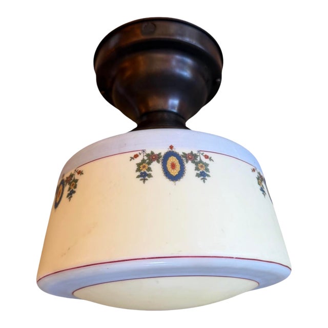 Cornflower Blue Flower Flushmount Ceiling Light Fixture Circa 1920’s For Sale