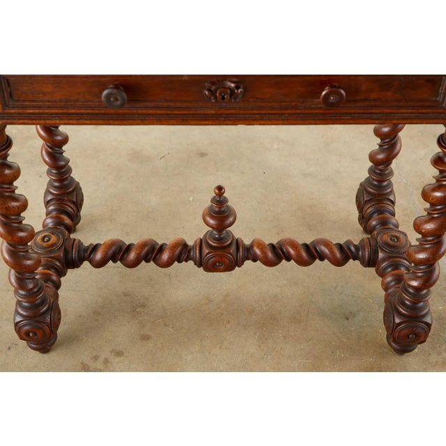 19th Century French Oak Barley Twist Bureau Plat Desk For Sale - Image 9 of 13