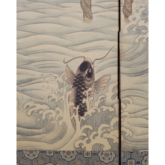 Asian Showa Four Panel Screen Jumping Koi at the Dragon Gate For Sale - Image 15 of 18