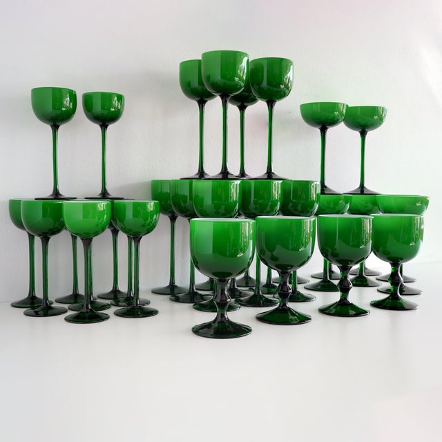 1960s Carlo Moretti Italian Green Cased Glasses- Set of 36 For Sale In New York - Image 6 of 15