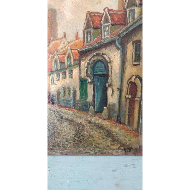 Early 20th Century Oil on Board European Village Painting For Sale - Image 5 of 8