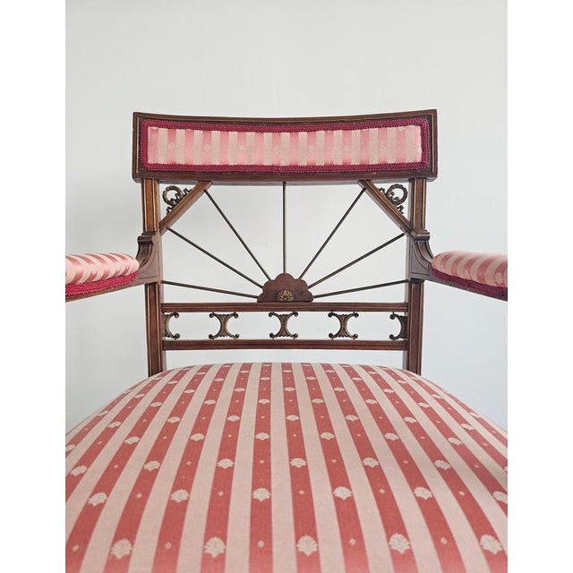 Antique French Empire Mahogany Armchair in Pink Striped Fabric, 1890s For Sale - Image 14 of 15